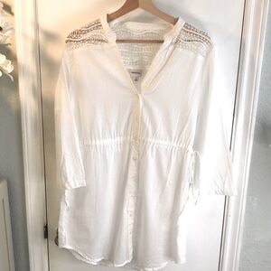 Merona White Buttoned Down Crocheted Swim Cover Up Size M